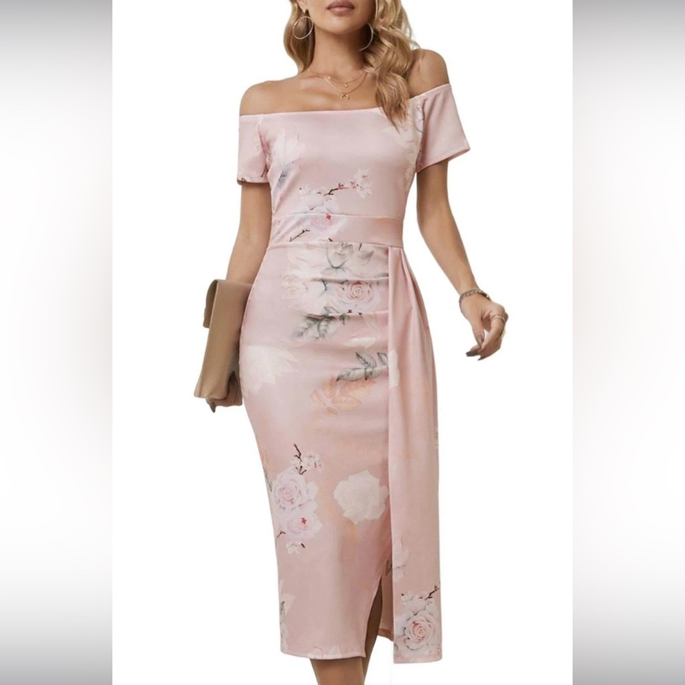 Floral Pink Off-Shoulder Dress